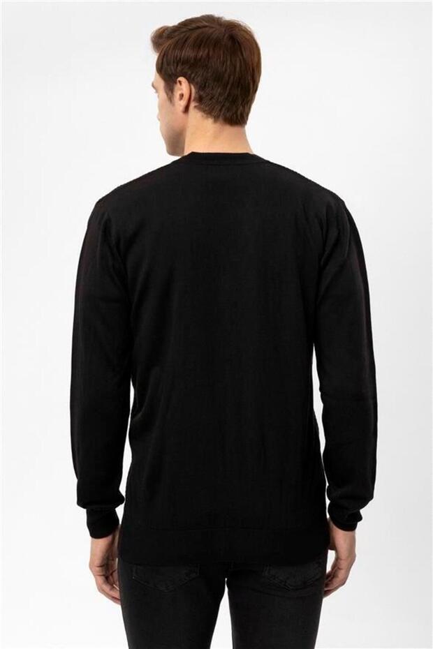 Siyah Regular Armürlü Düğmeli Yaka Hırka - 7