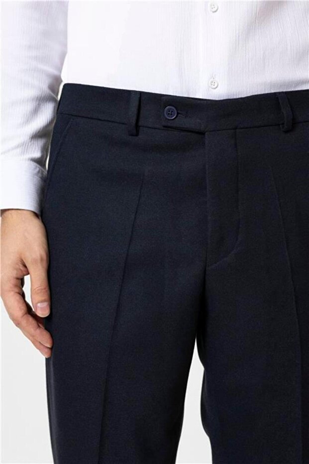 Lacivert Regular Düz Pantolon - 4