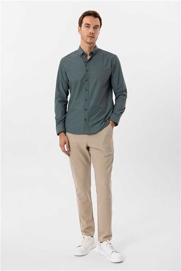 Köşeli Manşet Slim Baskılı Gömlek - 3