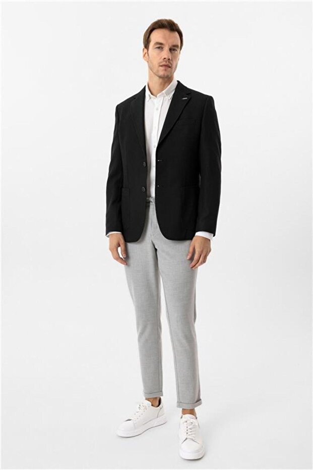 Siyah Regular Mono Yaka 6 Drop Ceket - 1