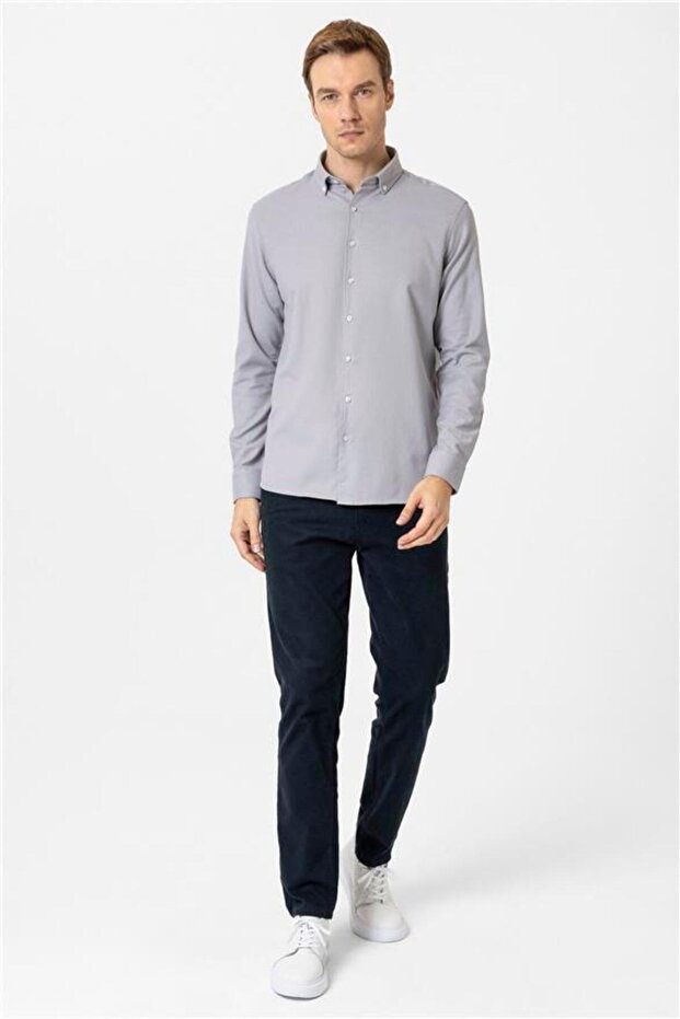 Köşeli Manşet Regular Armürlü Gömlek - 5