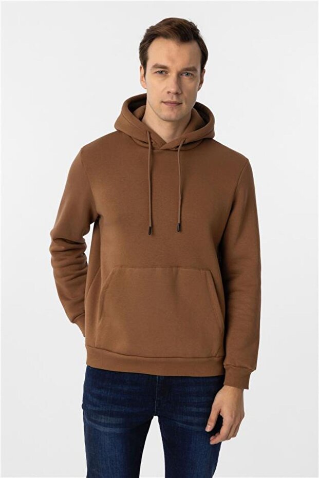 Kiremit Regular Düz Kapüşonlu Yaka Triko - 2