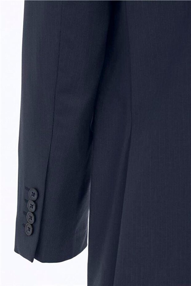 بدلة زرقاء داكنة منقوشة عادية بياقة بأزرار على الجهتين و4 أزرار - 4