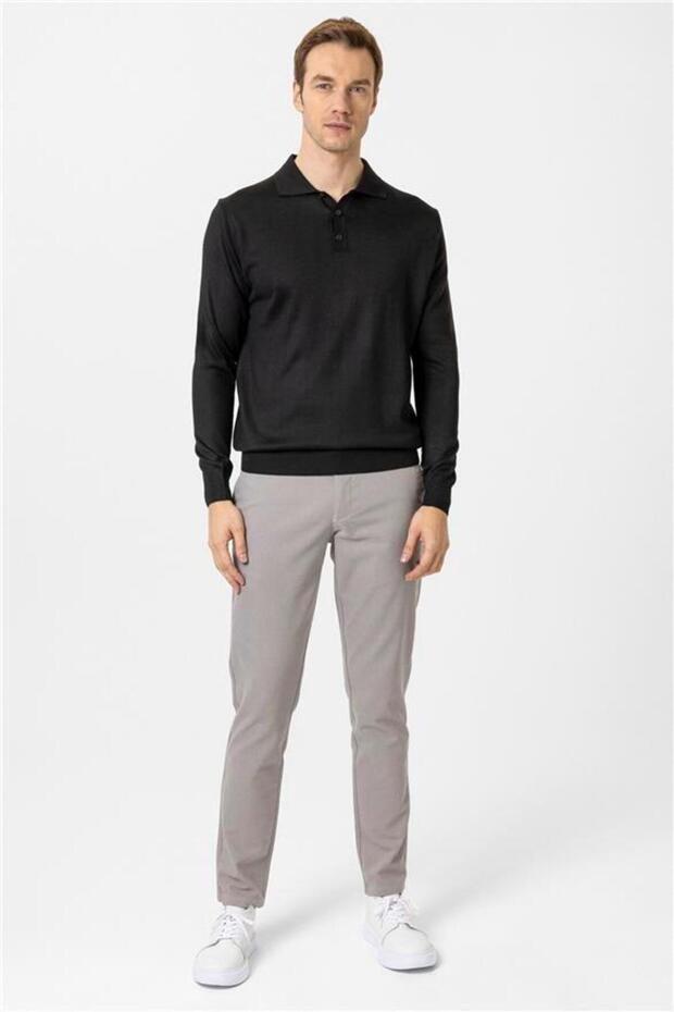 Siyah Regular Düz Polo Yaka Triko - 7