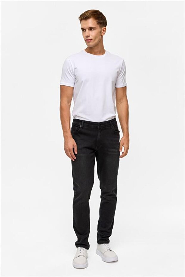 Siyah Slim Denim Pantolon - 6