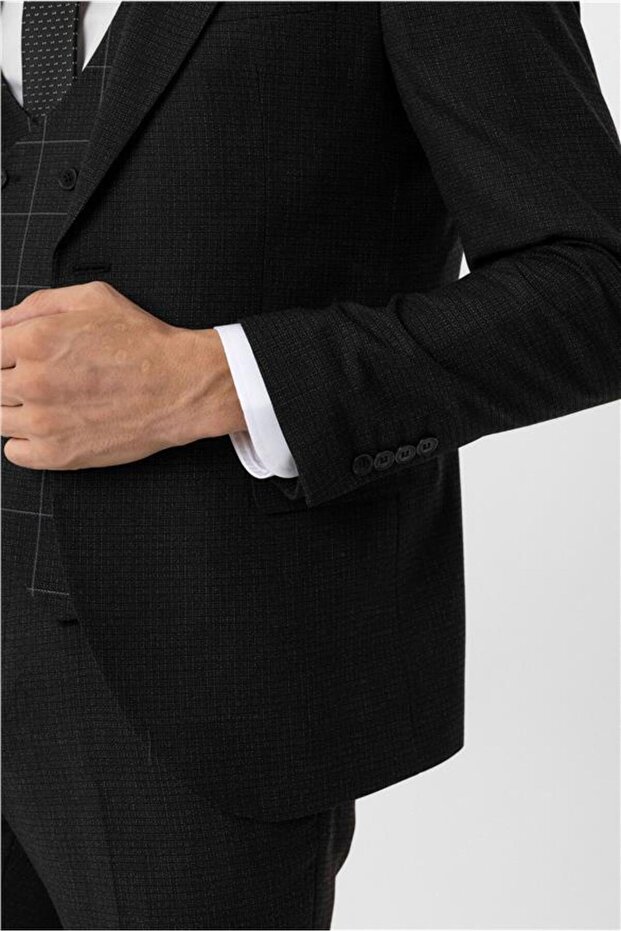 بدلة سوداء منقوشة بقصة ضيقة مكونة من 6 قطع - 8