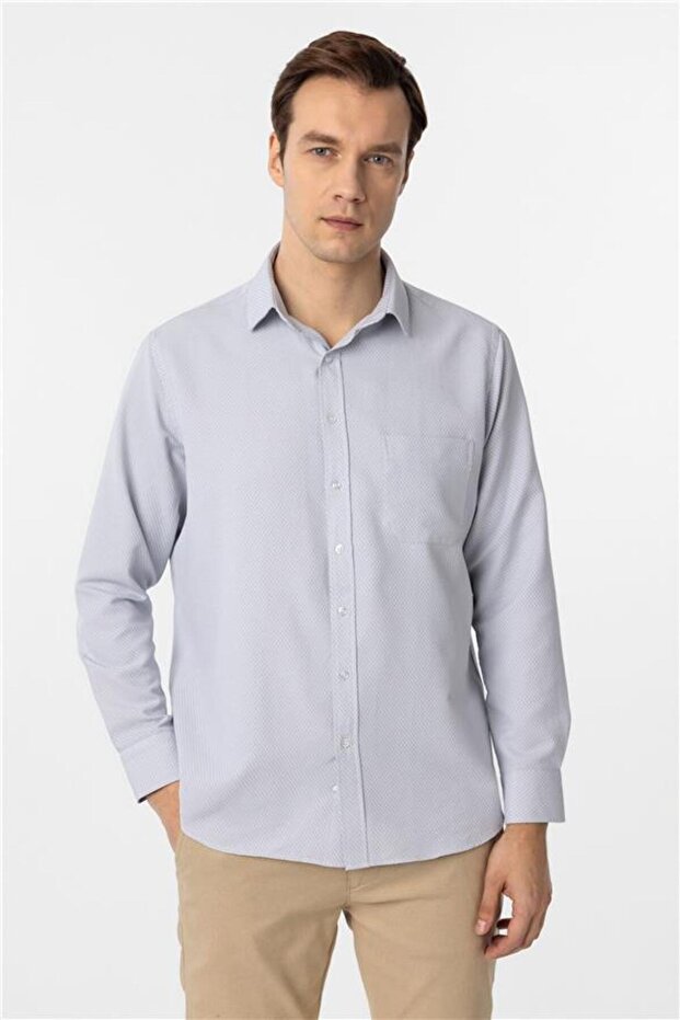 Köşeli Manşet Regular Armürlü Gömlek - 2