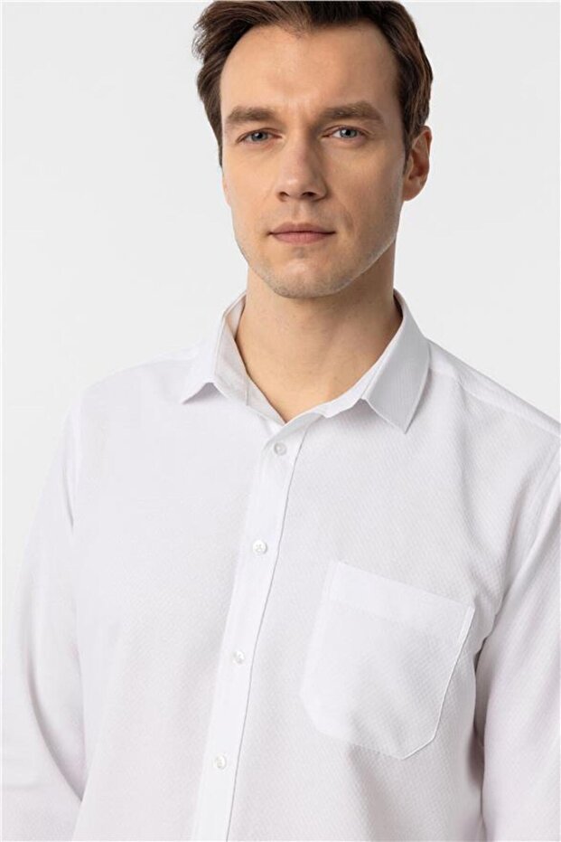 Köşeli Manşet Regular Armürlü Gömlek - 3