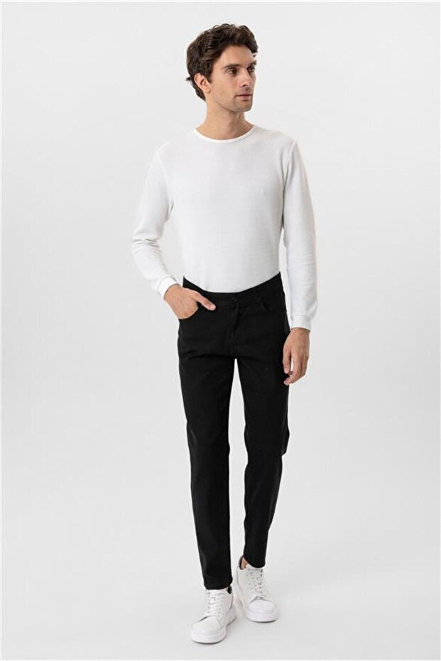 Siyah Regular Armürlü Pantolon - 2