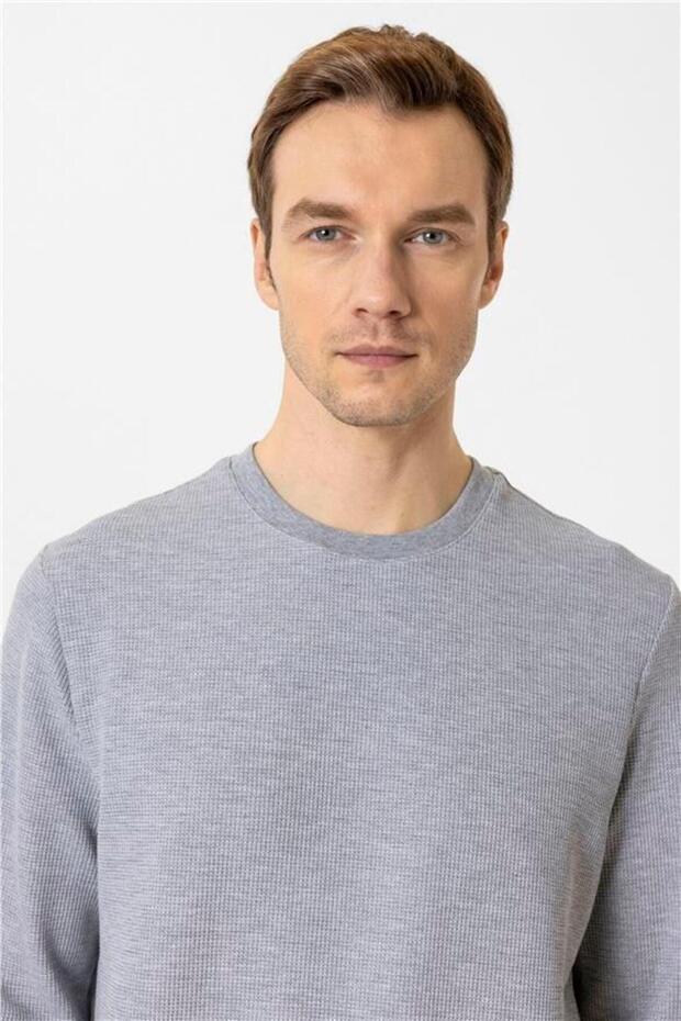 Gri Regular Armürlü Bisiklet Yaka Triko - 3