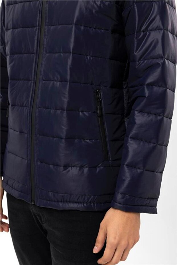 Lacivert Slim Kapitone Mont - 5