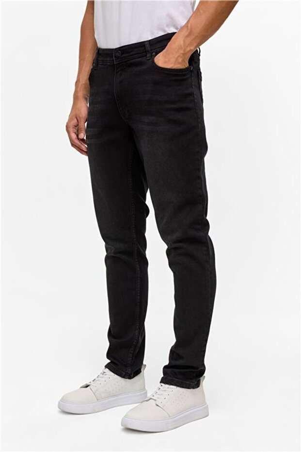 Siyah Slim Denim Pantolon - 4