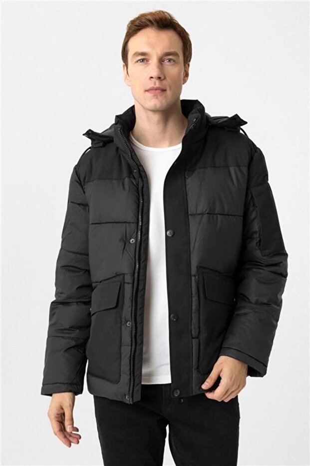 Siyah Slim Kapitone Mont - 3