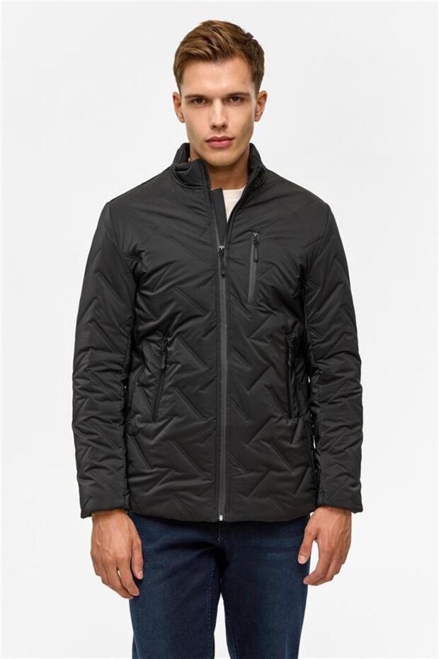 Siyah Slim Kapitone Mont - 1