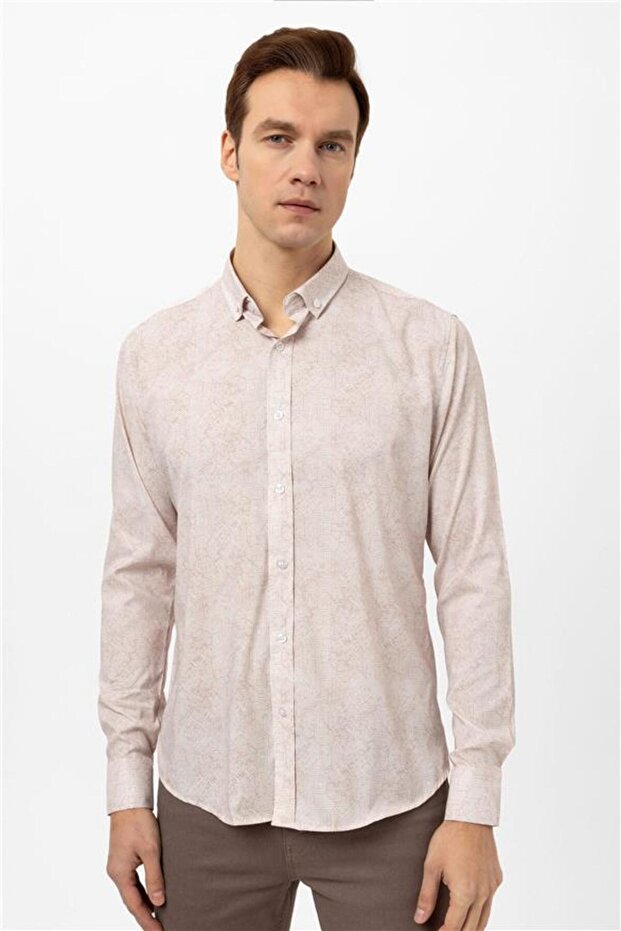 Manşetli Slim Armürlü Gömlek - 5