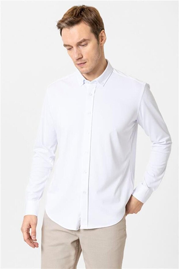 Manşetli Slim Armürlü Gömlek - 2