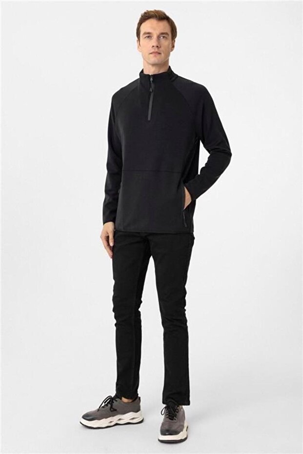 Siyah Regular Düz Yarım Balıkçı Yaka Triko - 5