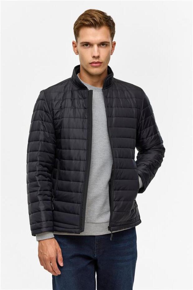 Siyah Slim Kapitone Mont - 2