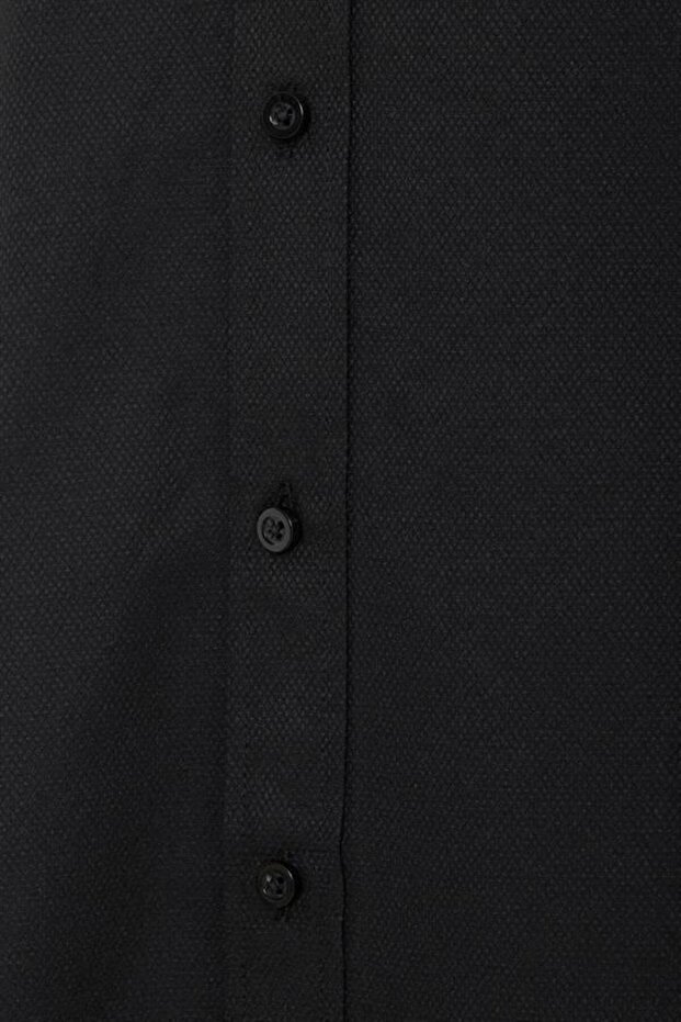 Siyah Regular Armürlü Klasik Yaka Gömlek - 2