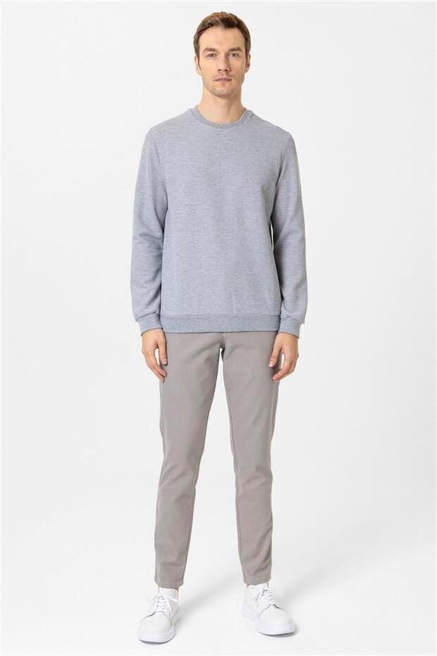 Gri Regular Armürlü Bisiklet Yaka Triko - 5