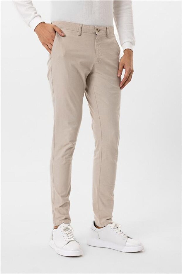 Bej Slim Armürlü Pantolon - 1