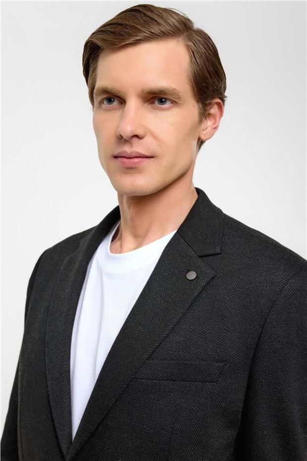 Siyah Regular Mono Yaka 6 Drop Ceket - 4