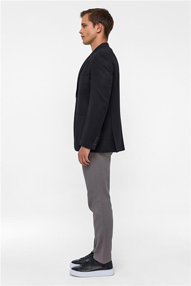 Siyah Regular Desenli Mono Yaka 6 Drop Ceket - 7