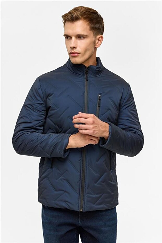 Lacivert Slim Kapitone Mont - 3