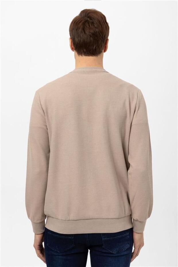 Bej Regular Kapitone Düğmeli Yaka Hırka - 8