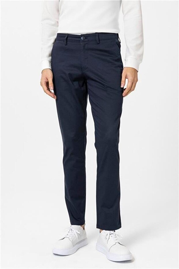 Lacivert Regular Armürlü Pantolon - 3