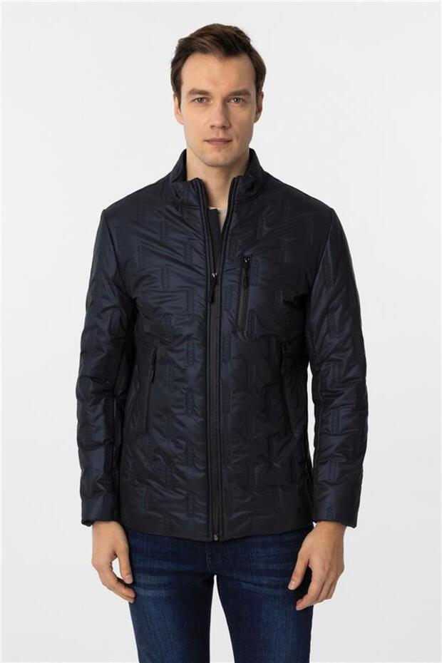 Lacivert Slim Kapitone Mont - 1