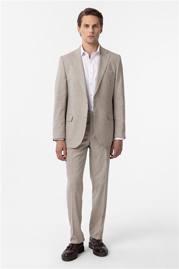 Bej Regular Desenli 6 Drop Takım Elbise - 2