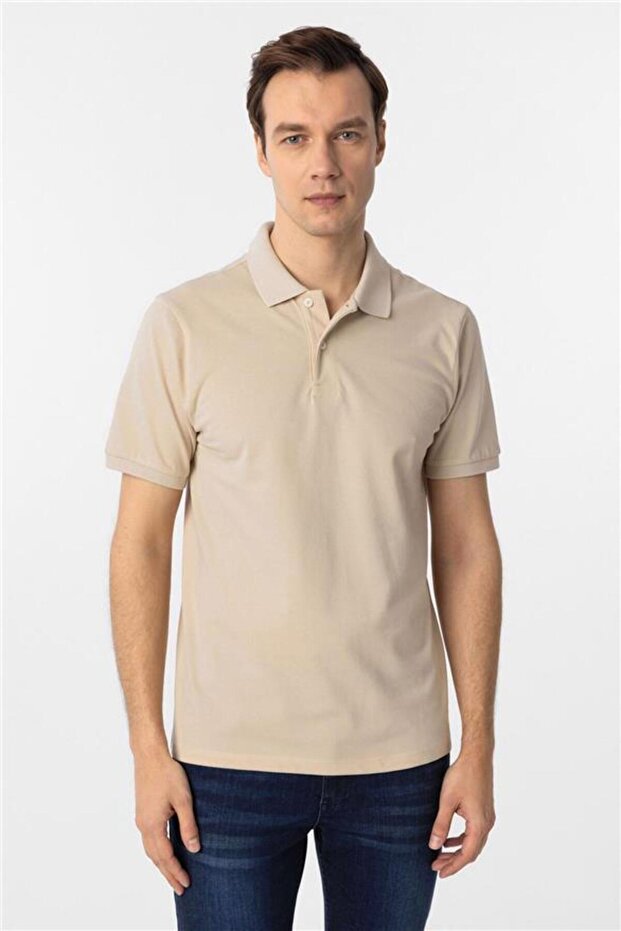 Bej Regular Armürlü Polo Yaka Tişört - 2