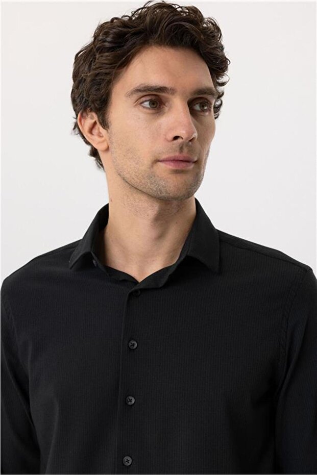 Köşeli Manşet Slim Düz Gömlek - 5