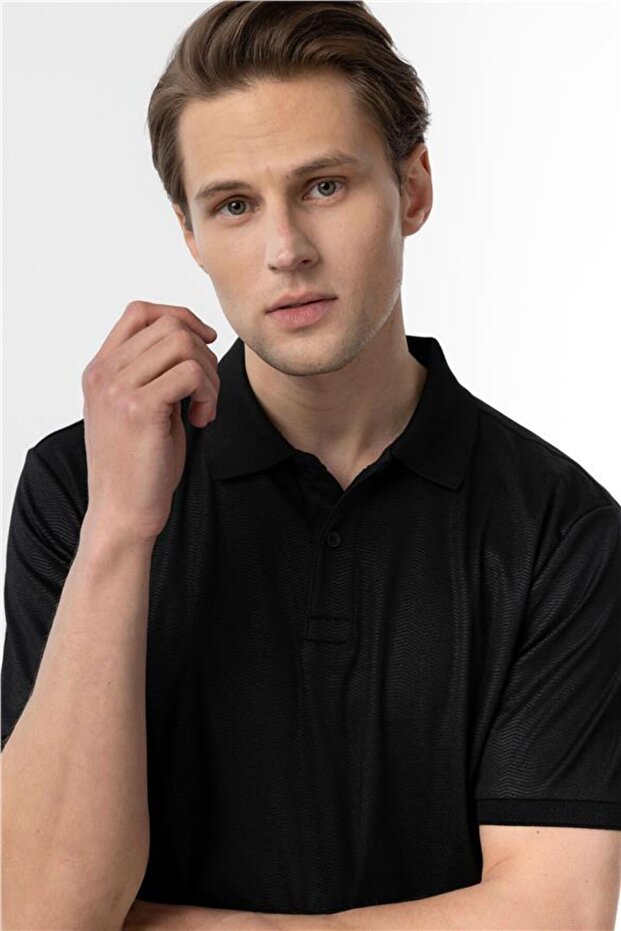 Siyah Regular Baskılı Polo Yaka Tişört - 4