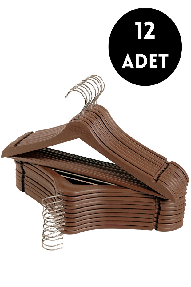 12 Adet Ahşap Görünümlü Plastik A Kalite Askı - 1