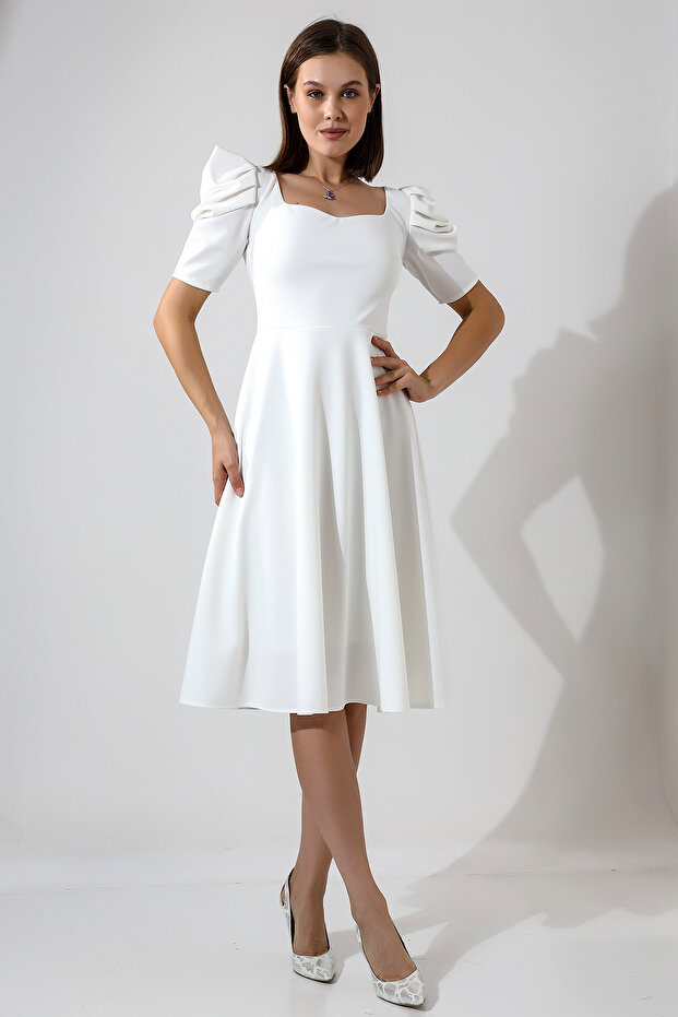 Rochie midi cu umeri înalți - 4