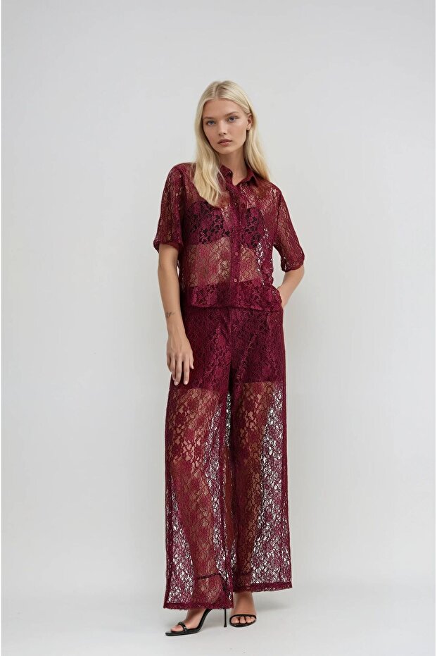 Plum Pants Lined Lace Double Suit 10119