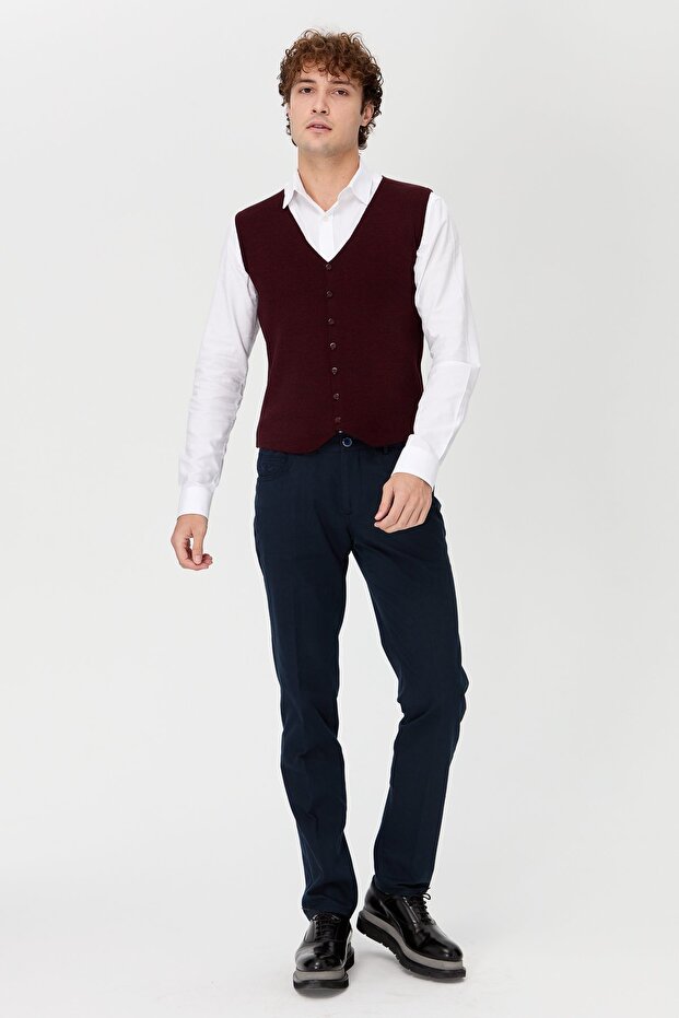 Men's V-Neck Fine Knitwear Vest Claret Red