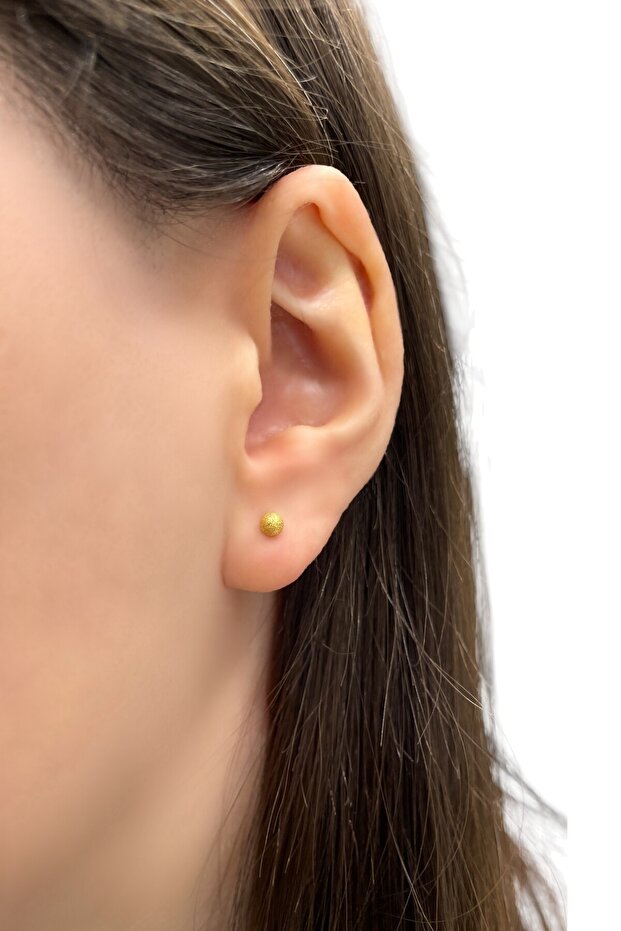 Mini Simli Top Altın Küpe - 1