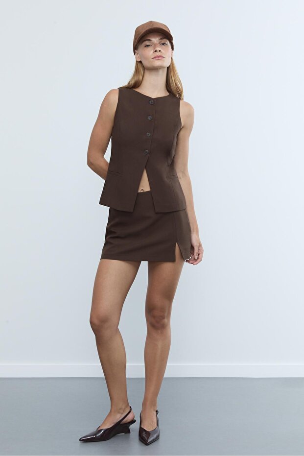 Yan Yırtmaçlı Şort Etek - 1