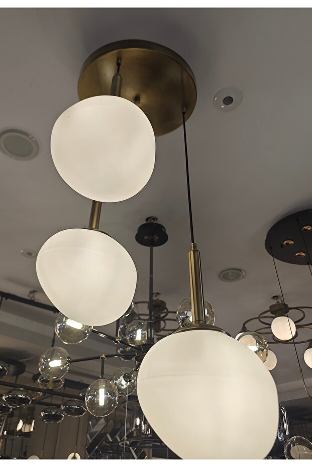 Egg Modern Bronze Gövde 3 lü Sarkıt Avize - 3