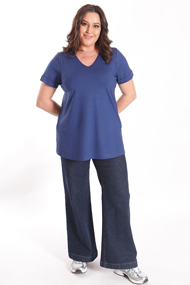 V Yakalı Basıc Indigo Bluz - 7