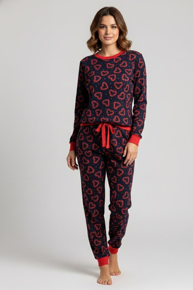 Heart Patterned Sleeve/Bottom/Cuff Pajama Set - 2