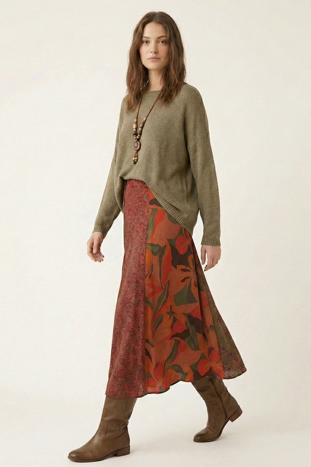 Uzun Patchwork Etek - 2