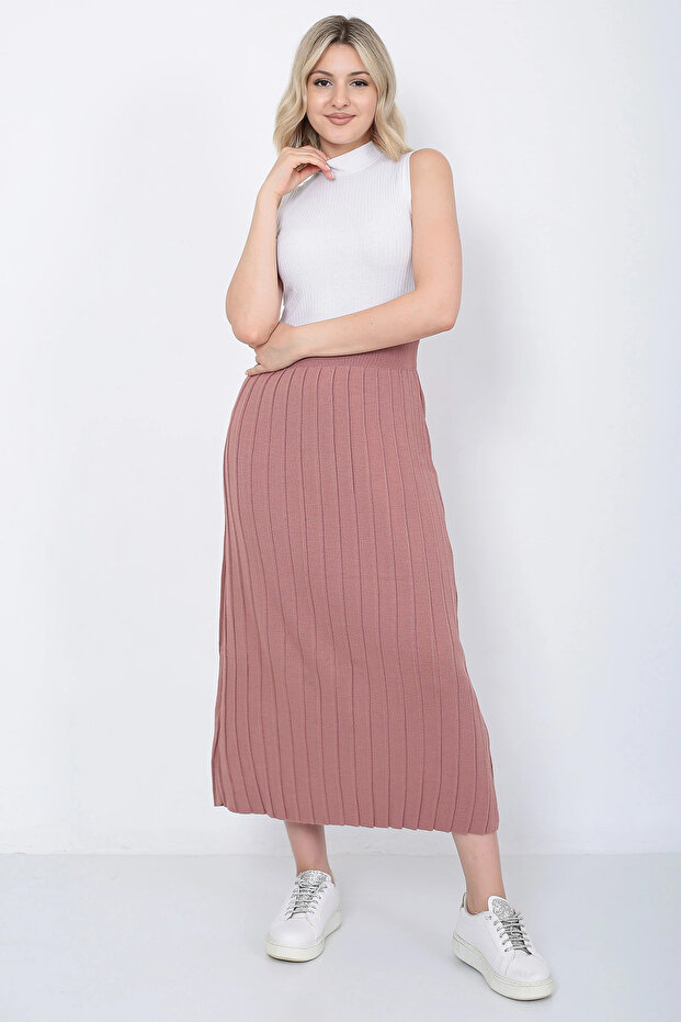 Kadın Triko Etek Oversize Gül Kurusu - 1