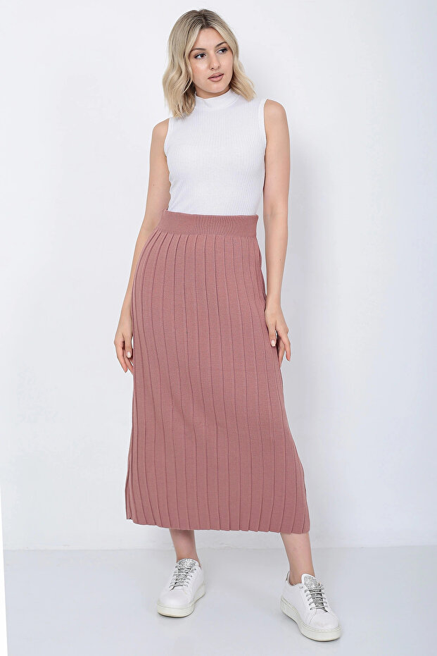 Kadın Triko Etek Oversize Gül Kurusu - 3