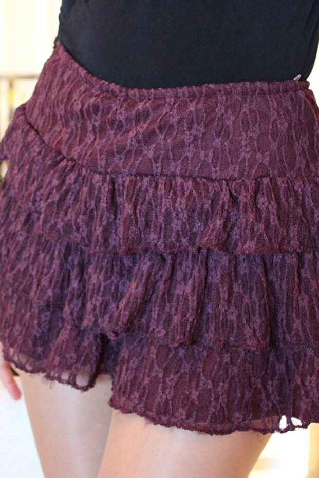 Kadın Kat kat Dantelli Kısa Etek - 6