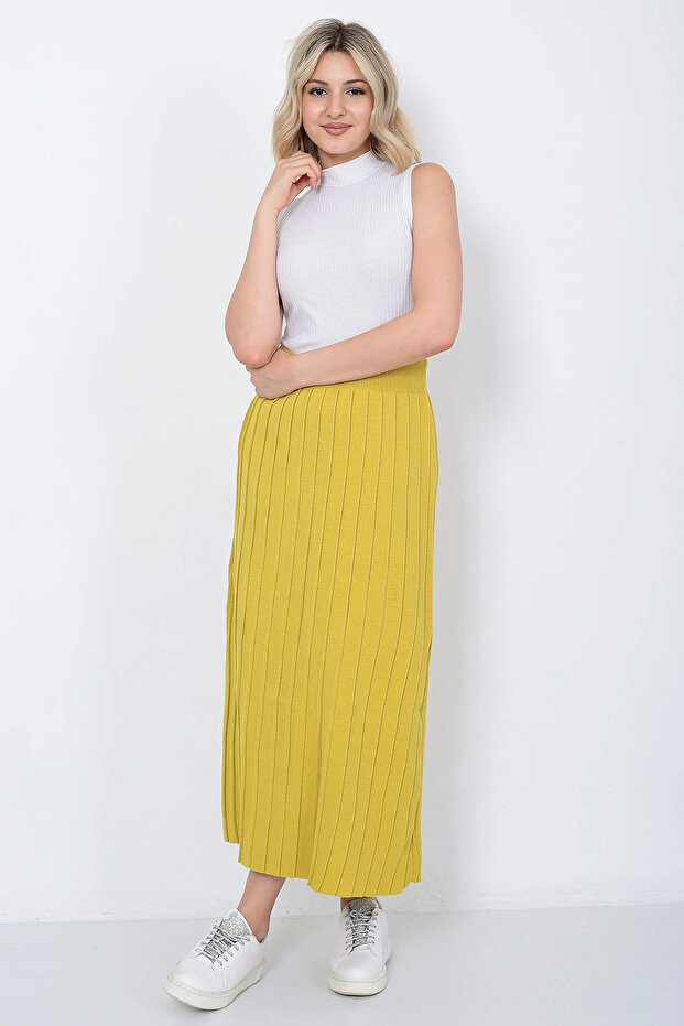 Kadın Triko Etek Oversize Hardal - 5