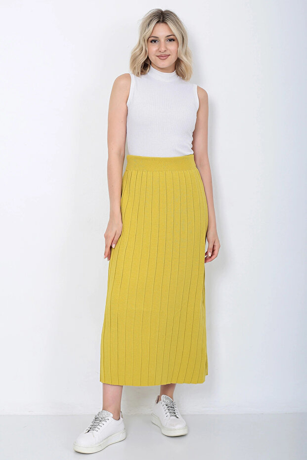 Kadın Triko Etek Oversize Hardal - 1